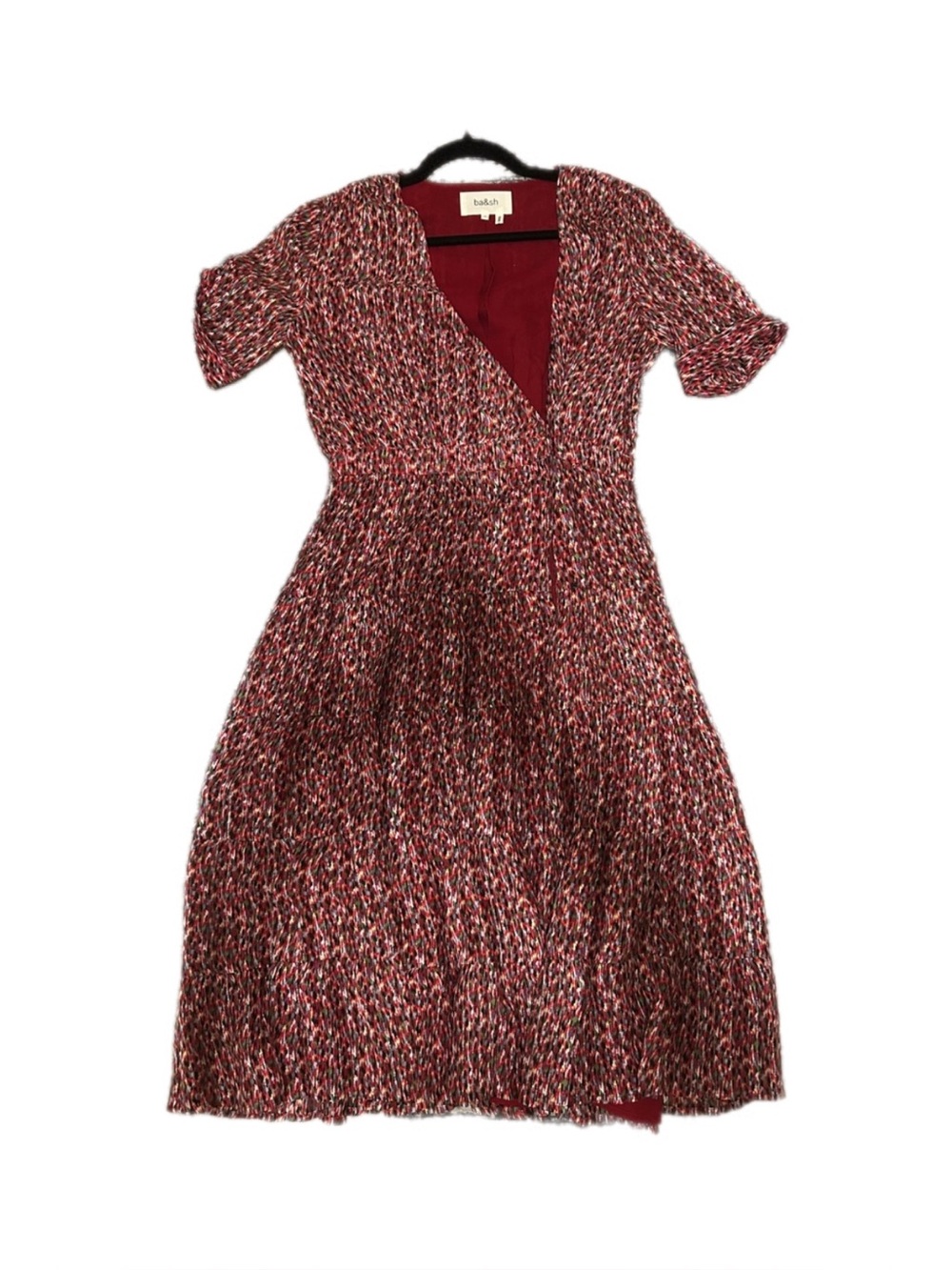 ba&sh Red Multi-Print Midi Dress